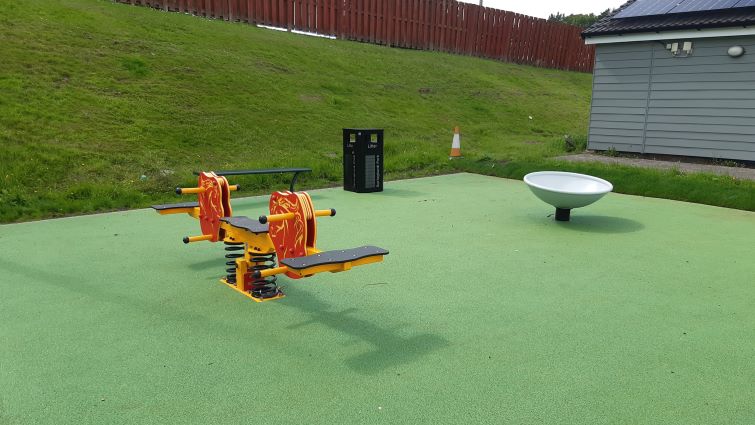 This image shows the new children's play area  at the gypsy/traveller site at Springbank Park, East Kilbride