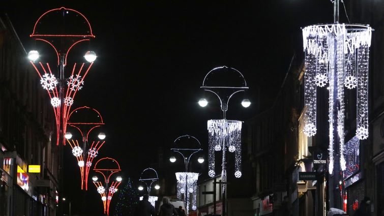 This is a generic image of Christmas lights in Hamilton Town Centre